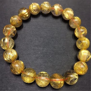 10mm Natural Gold Rutilated Titanium Quartz for Healing Wealth Luck Gift Beads Crystal Women Bracelet Jewelry