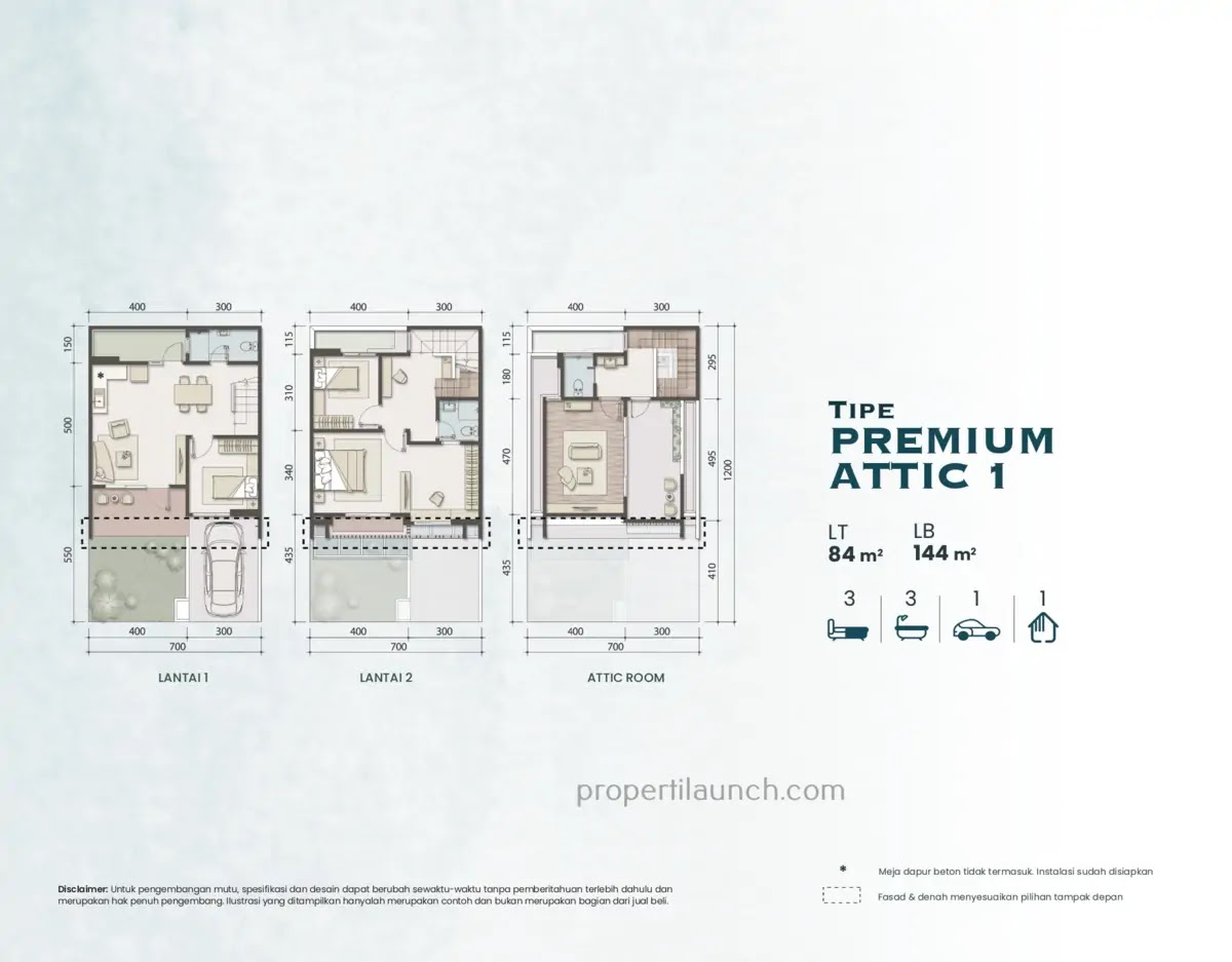Denah Rumah Leonora Symphonia Serpong Tipe Premium Attic 1 dan 2
