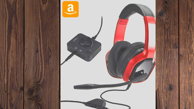 Amazon Basics Gaming Headset for PC and Cupboards (Xbox, PS4) with Desktop Mixer-Red