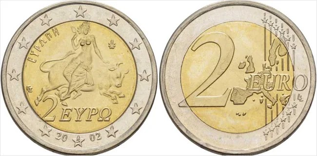 Редкие монеты 2 евро Греции с S