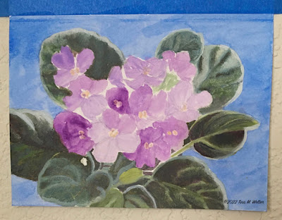 Layering color back to front, African violet painting.