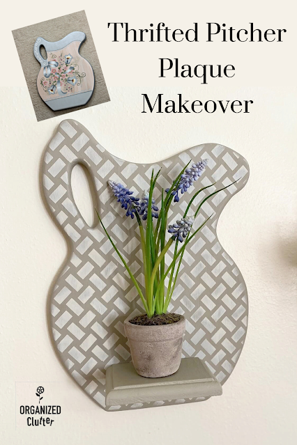 Photo of a pitcher plaque with chalk paint and basket weave stencil from Dixie Belle Paint Company.