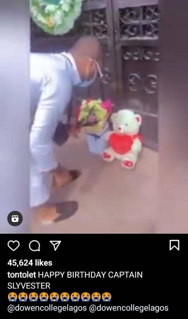 Actress Tonto Dikeh drops Flowers and teddy at Dowen College to celebrate the Posthumous birthday of Sylvester Oromoni (Video)