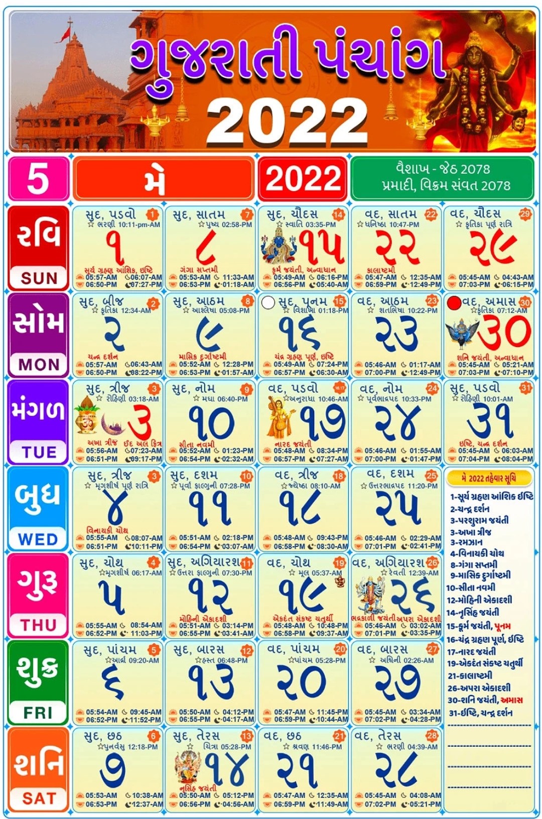 Gujarati Calendar 2022 May