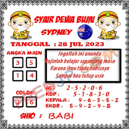 Prediksi Dewa Bumi Sdy Jumat 28-Juli-2023