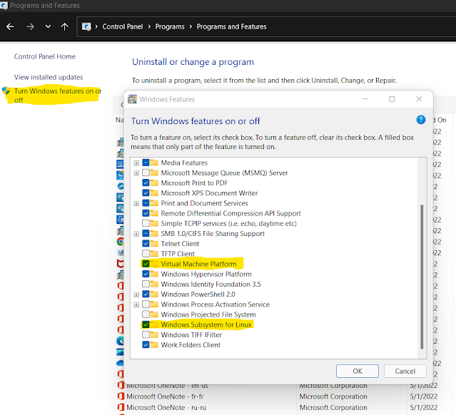 Enable Windows Subsystem for Linux and Virtual Machine platform