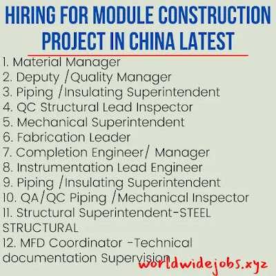 Hiring for Module Construction Project In China Latest