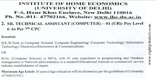 Senior Technician Assistant - Computer Engineering Jobs in Delhi University