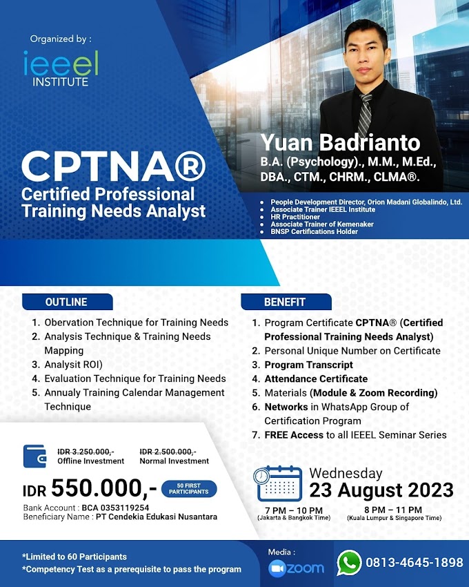 WA.0813-4645-1898 | Certified Professional Training Needs Analyst (CPTNA®) 23 Agustus 2023