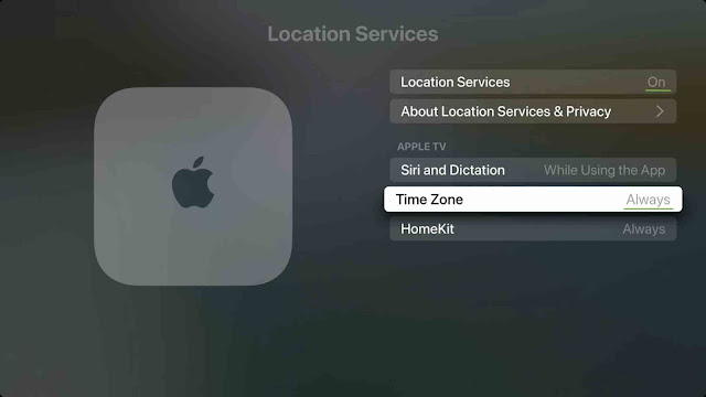 السماح للموقع لتعيين المنطقة الزمنية على Apple TV