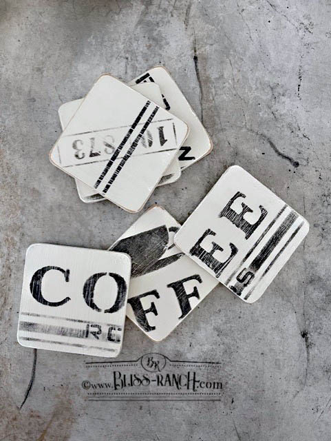 Recycled Coasters with Old Sign Stencils
