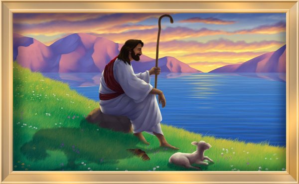 Biblical Jesus with Lamb Peel and Stick Reusable Framed Mural Wall Decals