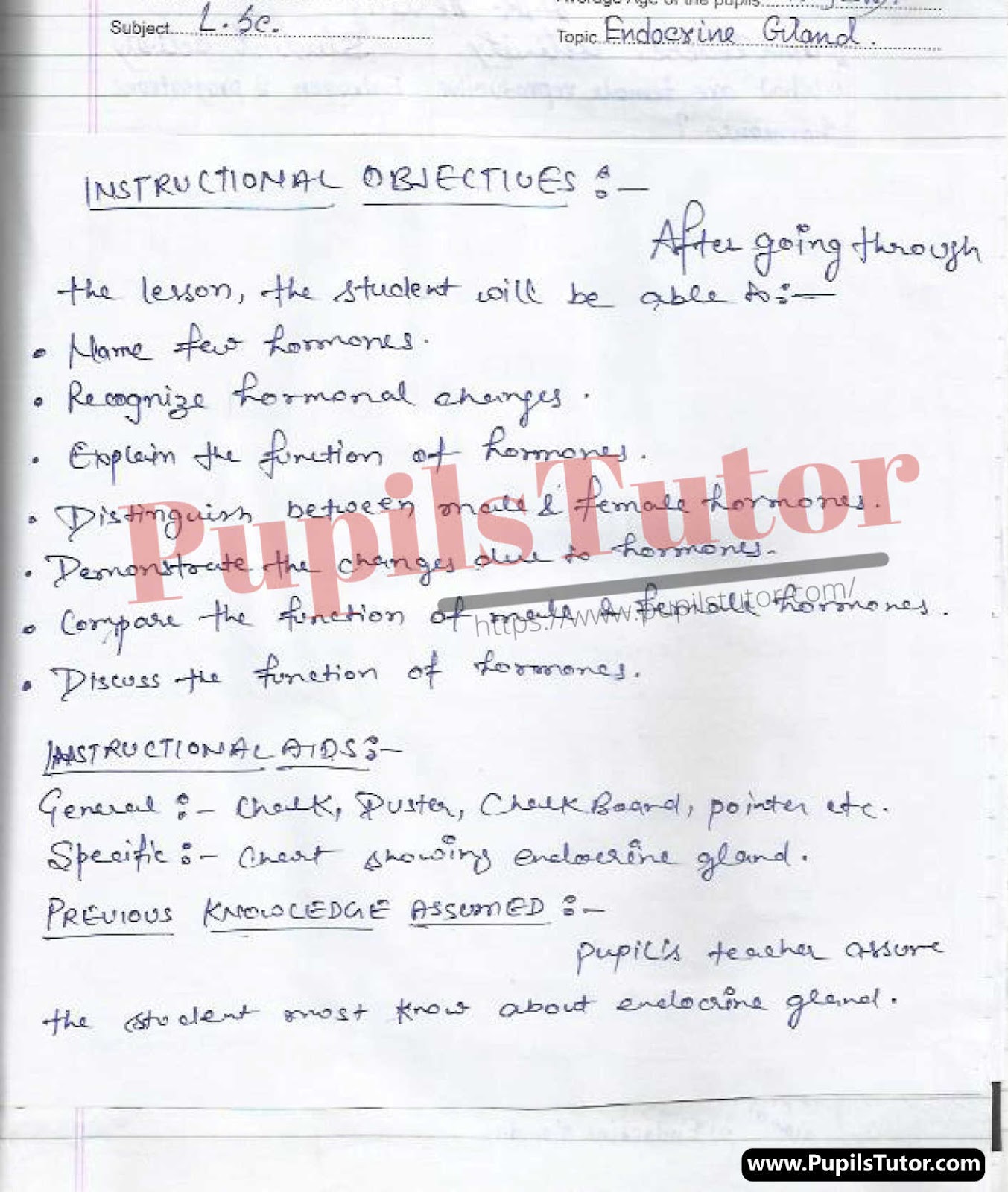 Biology Lesson Plan For Class 8 On Functions And Types Of Glands – (Page And Image Number 1) – Pupils Tutor