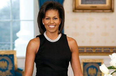 Colored portrait of Michelle Obama.