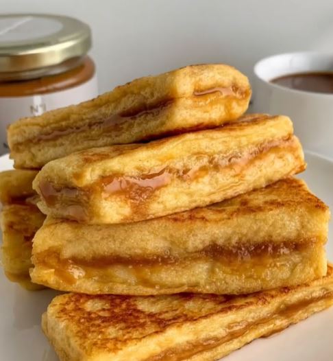Salted Caramel Stuffed French Toast Sticks 5-ingredients