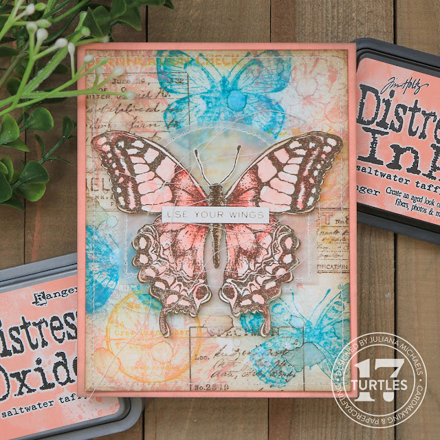 Use Your Wings Card by Juliana Michaels featuring Tim Holtz Saltwater Taffy Distress Color