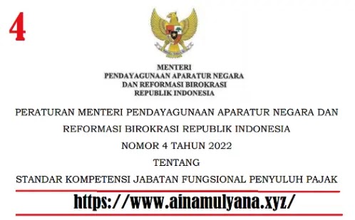 Peraturan Menpan RB atau Permenpan RB Nomor 4 Tahun 2022 Tentang Standar Kompetensi Jabatan Fungsional Penyuluh Pajak