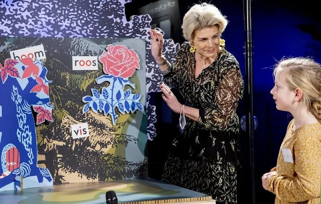 Princess Laurentien wore a morris floral print midi dress from BA&SH. She visited  the National Museum of Education in Dordrecht