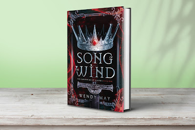 WomensFantasyNovel, RomanticFantasy-AuthorWendyMay, a symbolic cover of a silver crown embellished with flourishes in red