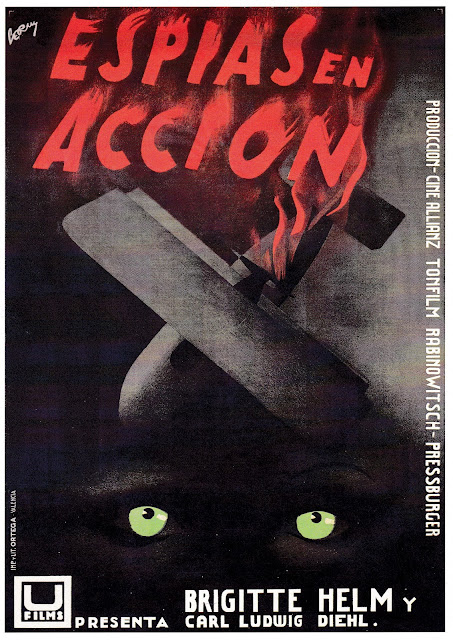 ESPÍAS EN ACCIÓN. Cartel: 70 x 100 cms. España. Autor: Ricardo Summers Isern "Serny". Imprenta: Imp. Lit. Ortega, Valencia. ESPÍAS EN ACCIÓN. Spione am Werk. 1933. Alemania. Dirección: Gerhard Lamprecht. Reparto: Karl Ludwig Diehl, Brigitte Helm, Eduard von Winterstein, Günthe Hadank, Ernst Dumcke, Theodor Loos, Paul Otto, Oskar Homolka, Heinrich Hellinger, Julius Falkenstein, Harry Hardt, André Mattoni.