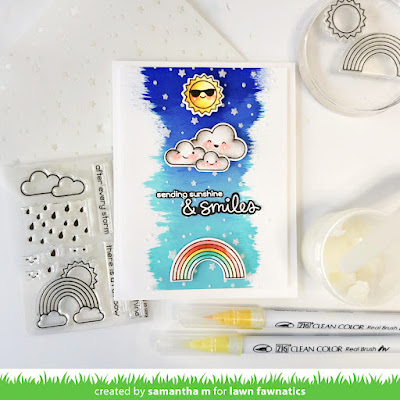 Sunshine & Smiles Card by Samantha Mann for the Lawn Fawnatics Challenge blog, Distress Paint, Rainbow, Cards, Card Making, Clean and Simple, Cards, Handamde Cards #lawnfawnatics #lawnfawn #distresspaint #cards #cardmaking #rainbows