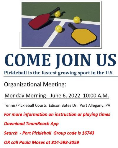 6-6 Pickleball Organizational Meeting, Port Allegany