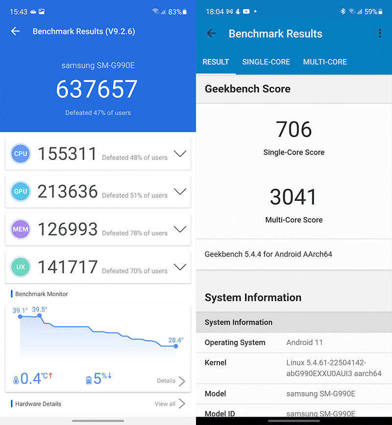 AnTuTu and GeekBench