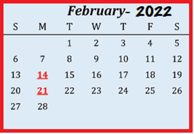February 2022 with US Holidays