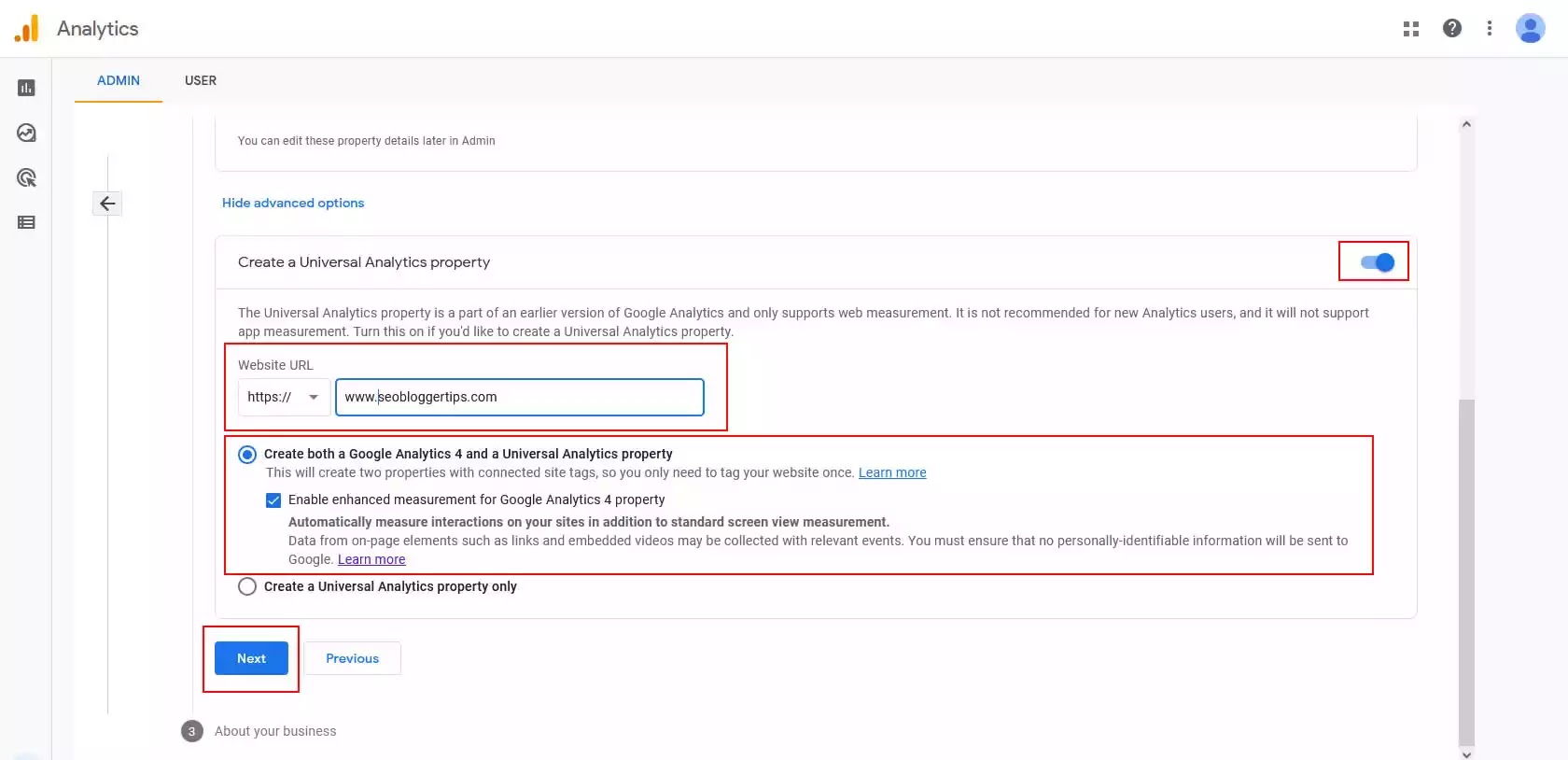 set up your Google Analytics property 2