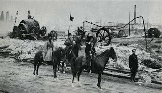 Cossack patrol near destroyed Baku oil fields.