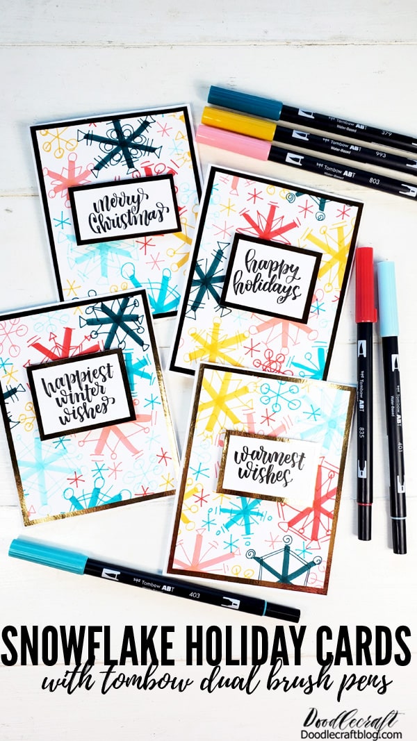How to make a retro snowflake Christmas card using Tombow Dual Brush Pen և Fudenosuke Brush Pen.