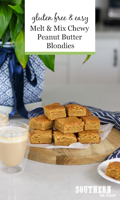 Quick and Easy Melt and Mix Chewy Peanut Butter Blondies Recipe - gluten free