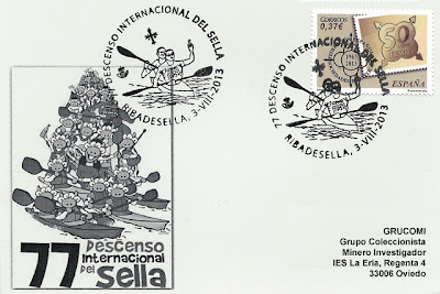 tarjeta, matasellos, descenso, Sella, Ribadesella, filatelia, 2013