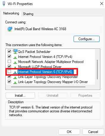 تعطيل إعدادات IPv6