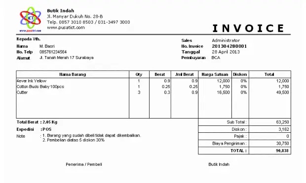 contoh invoice tagihan