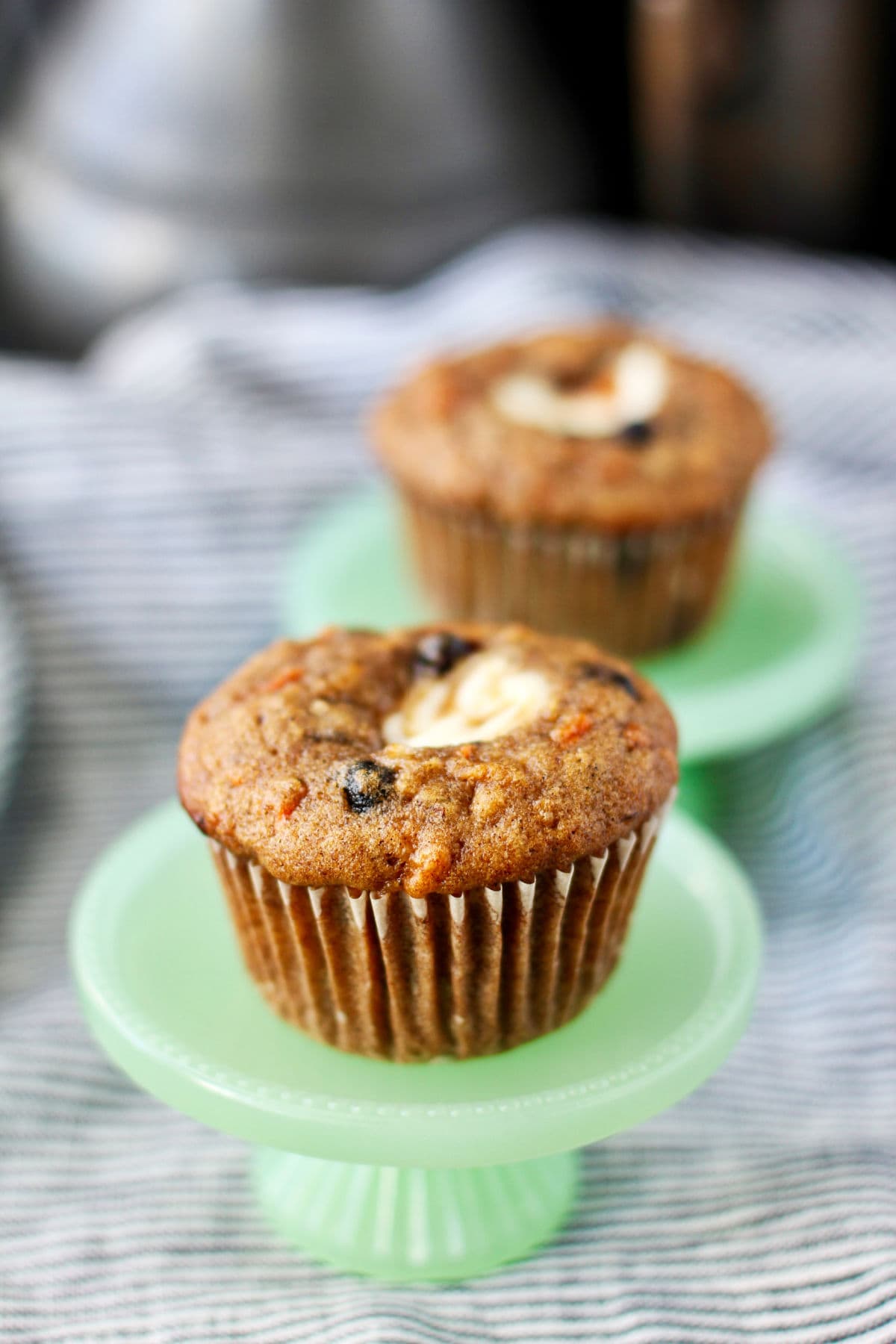 Morning Glory Muffins with Vanilla Cream Cheese Filling on individual stands.