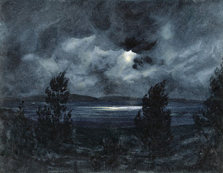 A painting by Allport showing the Derwent at night