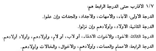 درجات القرابة - الدرجة الأولى - الدرجة الثانية - الدرجة الثالثة - الدرجة الرابعة - اللائحة التنفيذية لنظام المرافعات الشخصية