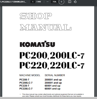 Shop Manual Komatsu pc200-7 pc200lc-7 pc220-7 pc220lc-7