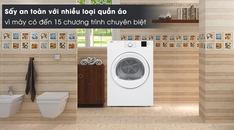 15 chương trình sấy chuyên biệt giúp sấy an toàn với nhiều loại quần áo khác nhau