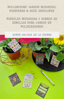 Postales botánicas y sobres de semillas imprimibles gratis para jardín de polarizadores, flores, flowers, bees, butterflies, hummingbirds, abejas, mariposas, colibríes, vintage, retro, Día de la Tierra, Earth Day