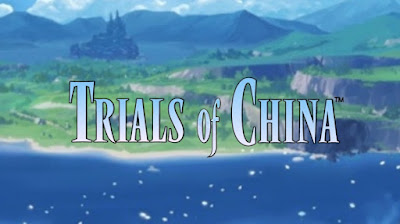 A background from 2020's Genshin Impact, with a parody of the Trials of Mana logo, reading Trials of China.