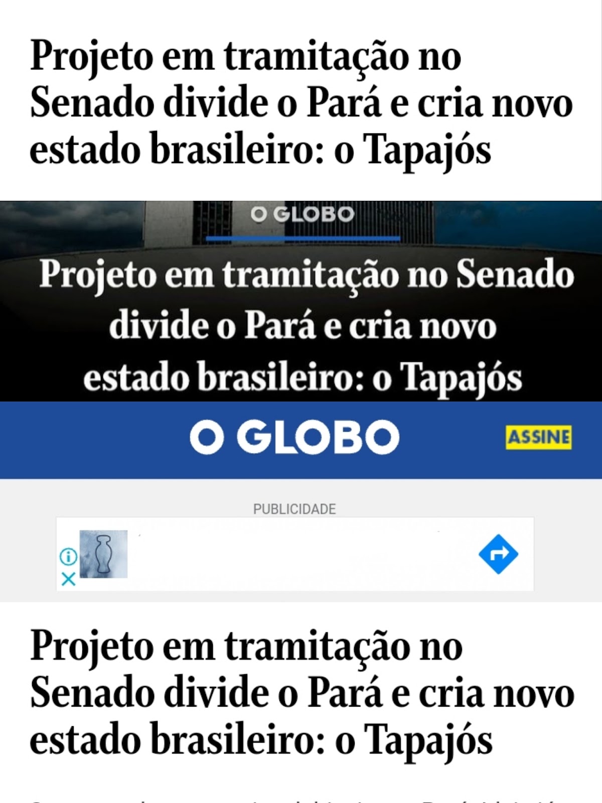 Com matérias em destaque nacional, ICPET fala ao "O GLOBO" sobre criação do estado do Tapajós.