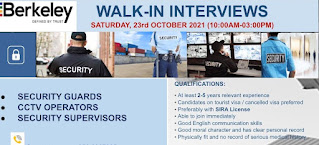 Berkeley Services UAE LLC Recruitment Security Guards, CCTV Operators and Security Supervisors in Dubai | Walk-In Interview