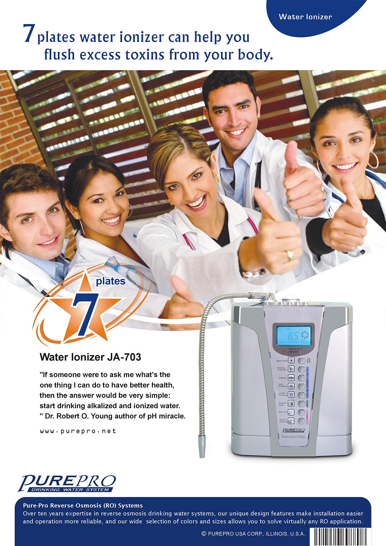 PurePro® USA Water Ionizers JA-703 - 7 Platinum Titanium Plates, highest & constant pH, high negative ORP !