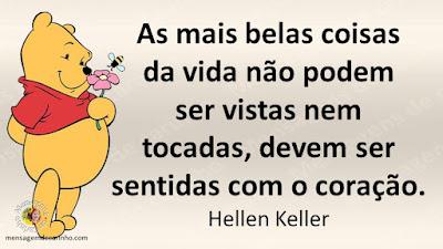 As mais belas coisas da vida não podem ser vistas nem tocadas, devem ser sentidas com o coração. Hellen Keller