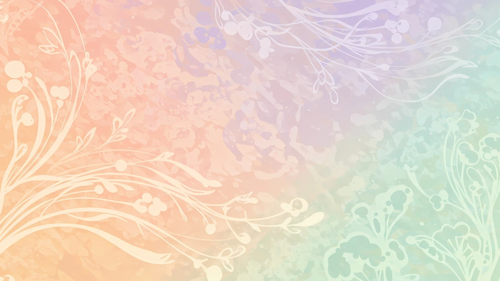 Soft pastel watercolor background with subtle texture, featuring delicate floral line art in white.