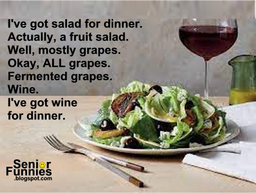 salad, wine, dinner