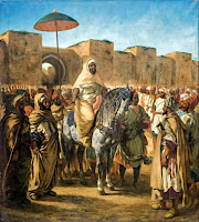 Moulay Abd-Er-Rahman is depicted as The Sultan of Morocco by Eugène Delacroix, who gifted a horse, circa 1845.