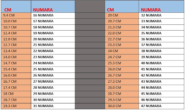 Ayakkabı Numara Tablosu Göster >>>